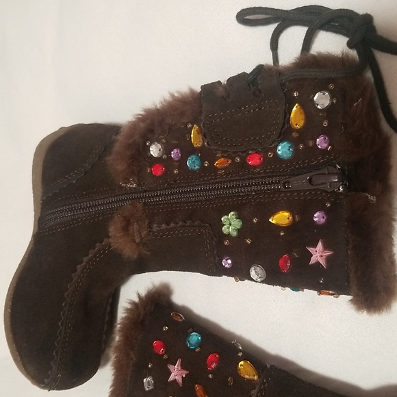 Kenneth Cole Reaction Leather Suede Brown Boots with Gems/Jewels Embellishments - Picture 4 of 11